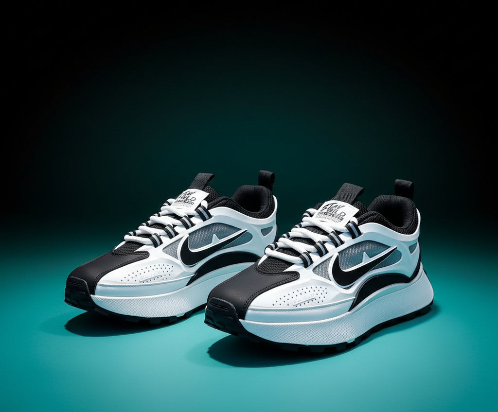 Trendathic Aero Fusion – Premium White & Black Chunky Sneakers