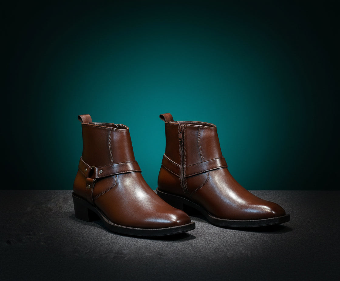 Trendathic Amber Elite – Premium Brown Leather Ankle Boots