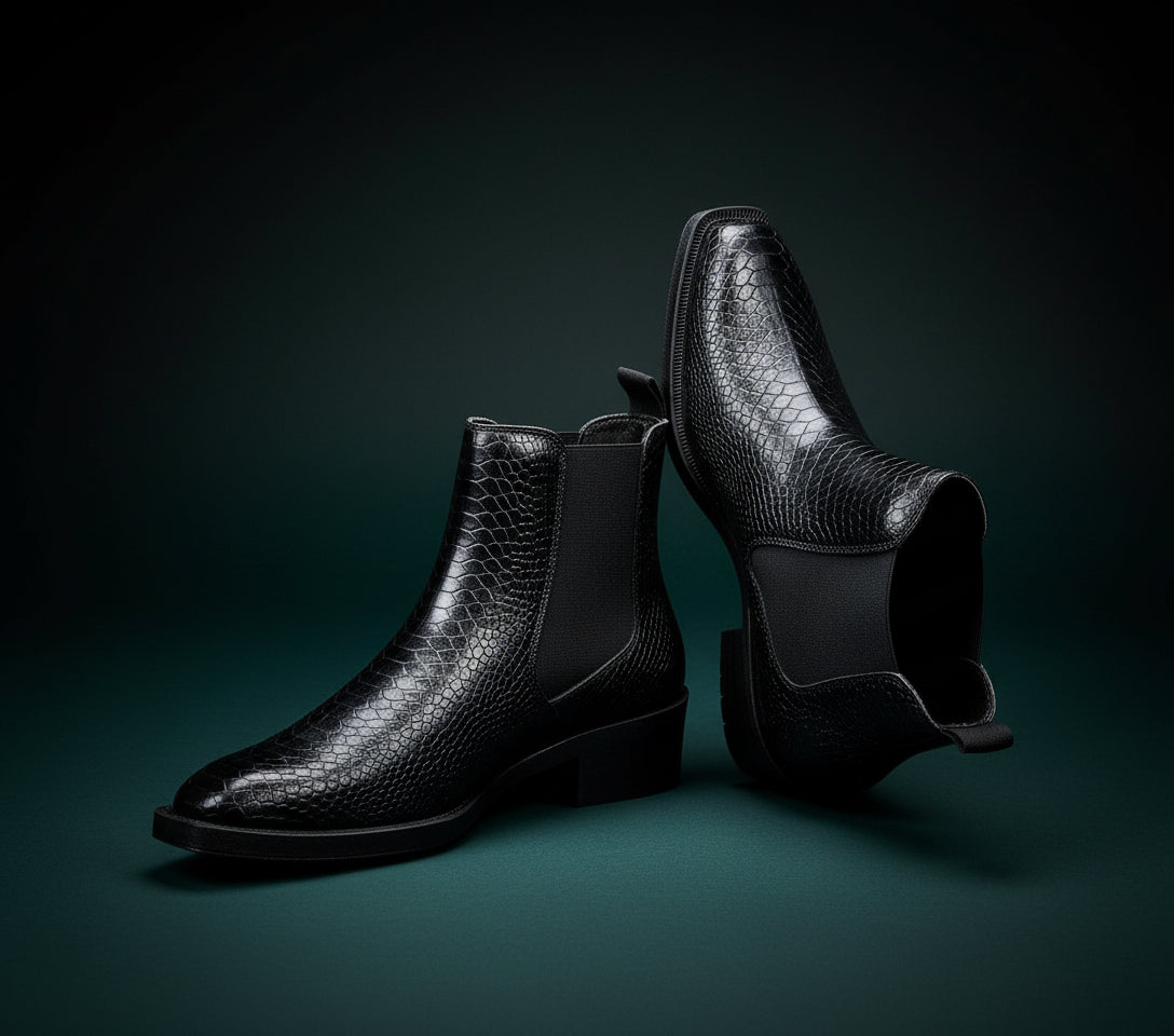 Trendathic Shadow Luxe – Premium Black Textured Chelsea Boots